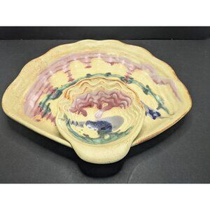 Cliff Losee Studio Pottery Drip Glaze Matte Seashell Chip & Dip/ Vegitable Platt